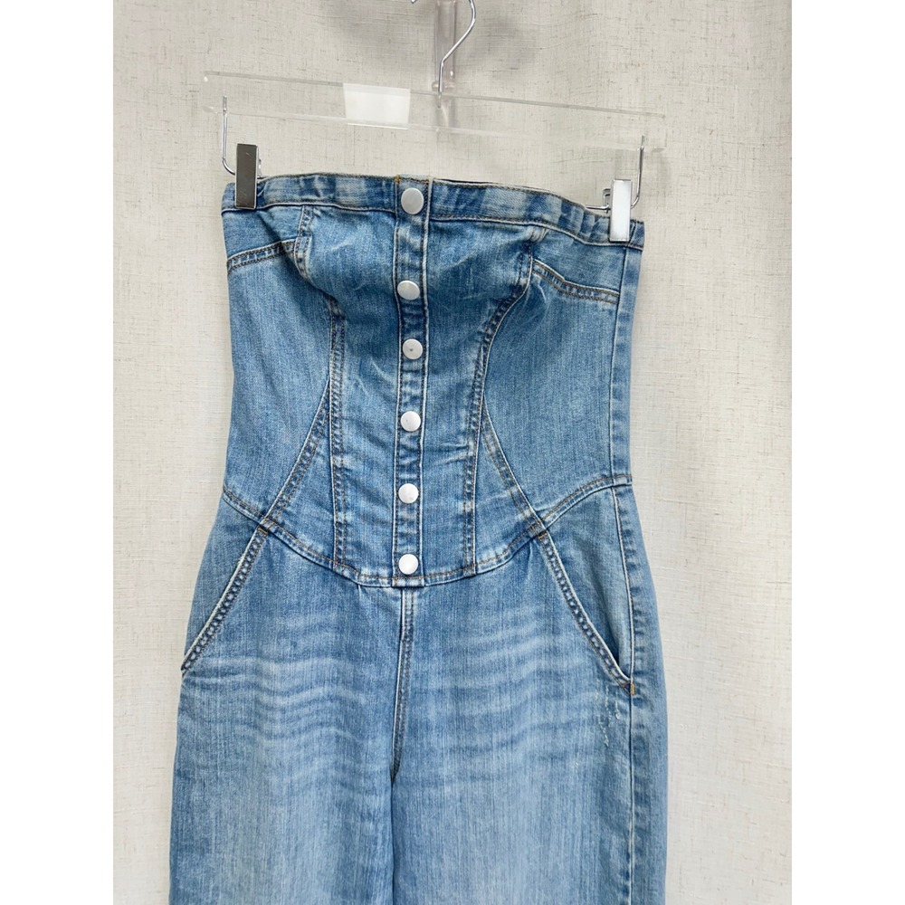 Pilcro Strapless Denim Corset Jumpsuit‎ Womens 6 Light Blue Wide Leg Corset - Picture 15 of 16